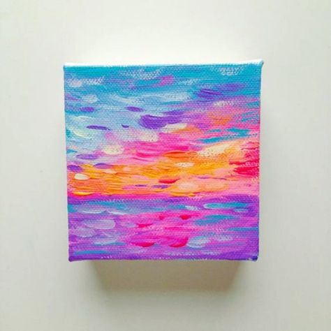 40 Easy Mini Canvas Painting Ideas For Beginners To Try | ArtBeek Mini Canvas Painting Ideas, Neon Sunset, Monday Design, Mini Canvas Painting, Sunset Acrylic, Small Canvas Paintings, Canvas Painting Ideas, Hello Monday, Easy Canvas Painting