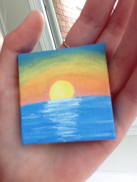 Sunset Small Canvas Paintings, Mini Paintings Sunset, Easy Canvas Art Sunset, Easy Painting Small Canvas, Mini Canvas Paintings Sunset, Tiny Paintings Ideas Simple, Things To Paint On Tiny Canvas, Tiny Canvas Painting Easy, Easy Tiny Paintings