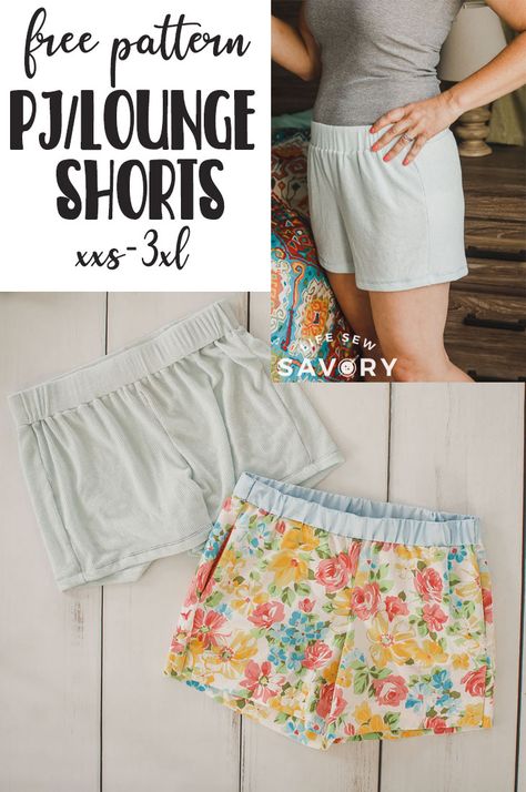 Sew yourself super comfy shorts with this Women's Pj Shorts Free Pattern. Sew with knit or woven fabric this PJ shorts pattern is perfect for sleep or lounge wear. Amigurumi Patterns, Pyjama Short Sewing Pattern, Diy Pajamas Women, Things To Sew With Stretchy Fabric, Sleeping Shorts Pattern, Diy Lounge Wear Free Pattern, Sewing Pajamas Women Free Pattern, Shorts Diy Pattern, Women’s Pajama Pattern