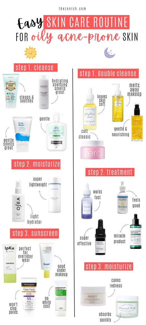 Morning and night skin care routine for oily acne-prone skin, easy skincare routine for beginners Skincare Products For Acne And Oily Skin, Cleansers For Oily Acne Prone Skin, Face Mask For Oily Acne Prone Skin, Skin Care Routine Neutrogena, Beginner Skin Care Routine For Oily Skin, Acne Prone Oily Skin Care Routine, Skin Routine For Acne Prone Skin, Oily And Acne Prone Skin Care Routine, Glowy Skin Care Routine