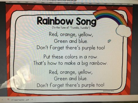 Rainbow Rhymes Preschool, Rainbow Poem Preschool, Rainbow Songs For Toddlers, Rainbow Poems For Kids, Rainbow Songs Preschool, Rainbows Preschool Theme, Rainbow Lesson Plans For Toddlers, Rainbow Lesson Plans Preschool, Rainbow Rhyme