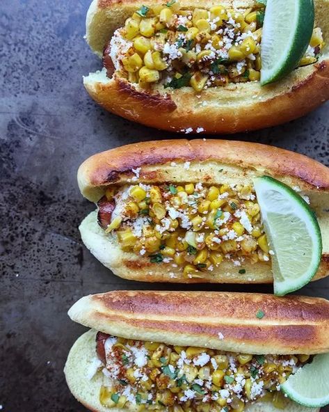 8 Non-Boring Hot Dog Ideas That Will Upgrade Your BBQ | Hunker Mexican Hot Dogs Recipes, Mexican Hot Dogs, Hotdog Buns, Hot Dogs Recipes, Burger Dogs, Famke Janssen, Bbq Menu, Cotija Cheese, Mexican Street Corn