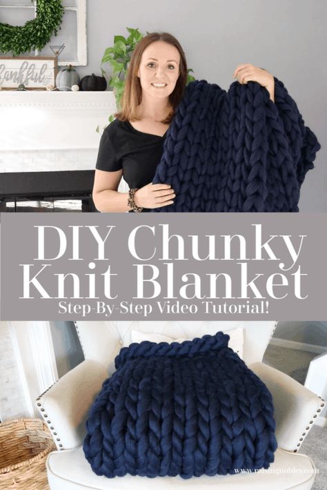 DIY Chunky Knit Blanket - How To Make A Chunky Knit Blanket - Raising Nobles Make A Chunky Knit Blanket, Diy Chunky Knit Blanket, Chunky Blanket Diy, Chunky Yarn Blanket, Knot Blanket, Diy Knit Blanket, Chunky Knit Blanket Diy, Arm Knitting Blanket, Diy Wool