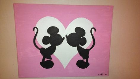 Disney Silhouette Painting, Couples Canvas Painting, Minnie Mouse Silhouette, Disney Canvas Art, Disney Silhouette, Silhouette Canvas, Disney Canvas, Disney Paintings, Silhouette Painting