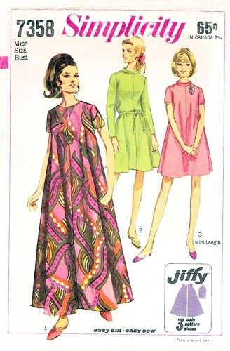 Simplicity 7358 - 38" bust Couture, Croquis, Tent Dresses Pattern, Maxi Dress Pattern Sewing, Fashionable Hostess, Roll Collar, Mode Kimono, Fashion 1960s, Motif Vintage