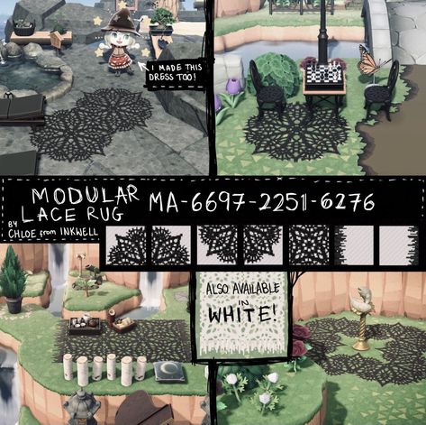 Acnh Goth, Goth Rug, Lace Rug, Spooky Island, Urban Island, Witch Core, Ac New Leaf, Animals Crossing, Animal Crossing Guide