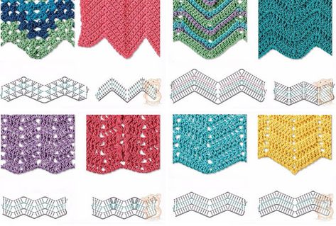 Best 8 Herringbone, Zig Zag Crochet Stitches for Free. More Patterns Like This! Punto Zig Zag Crochet, Zig Zag Crochet Pattern, Uncinetto Zig Zag, Ripple Stitch Crochet, Crochet Zig Zag, Virkning Diagram, Zig Zag Crochet, Ripple Stitch, Chevron Crochet