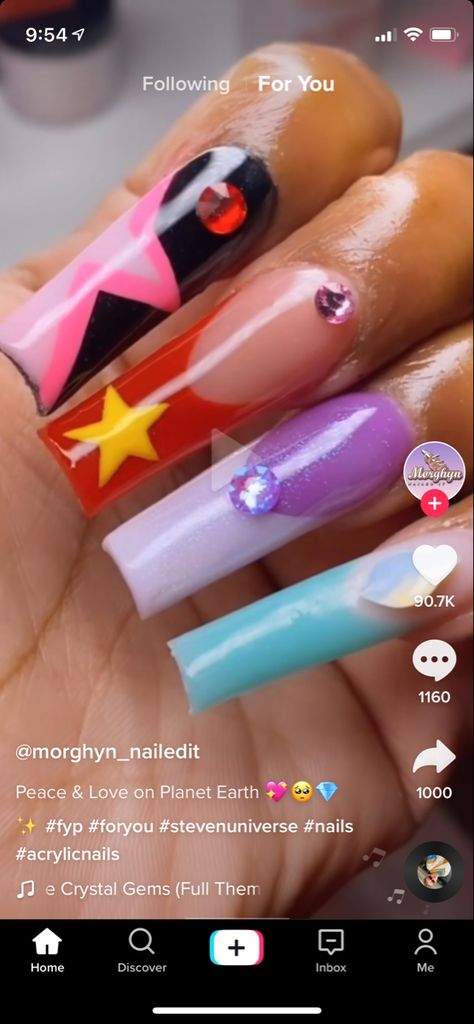 Steven Universe Inspired Nails, Garnet Nails, Steven Universe Nails, Universe Nails, Garnet Steven, Garnet Steven Universe, Dope Nail Designs, Dope Nails, Crystal Gems