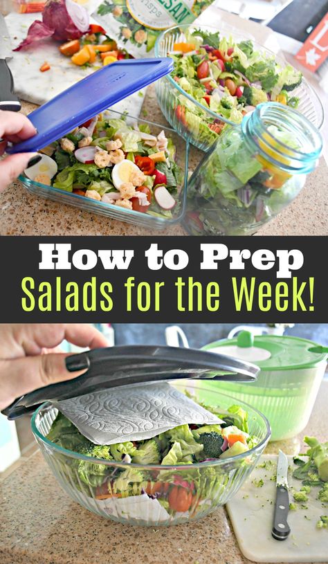 Lunch Salad Prep For The Week, Salad Food Prep Ideas, Salad Works Salads, Essen, Food Prep Salads Lunches, Salad Weekly Meal Prep, Prepping Salads For The Week, Making Salads For The Week, Meal Prepping Salads For The Week