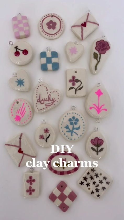 How to make your own clay charms ✿ #diy #jewelry #clay #art | TikTok Clay Charms Diy, Make Your Own Clay, Clay Magnets, Jewelry Clay, Diy Air Dry Clay, Tanah Liat, Clay Diy Projects, Clay Crafts Air Dry, Charms Diy