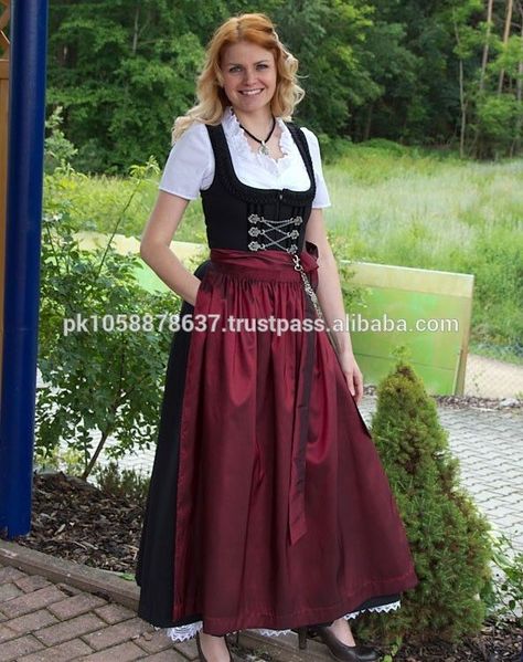 Summer Bavarian Dirndl Dress - Authentic German Dirndl Dresses ... Long Dirndl, Dress Dirndl, Dirndl Dress Traditional, Traditional German Clothing, German Traditional Dress, Bavarian Dress, German Dress Dirndl, Scottish Dress, German Clothing