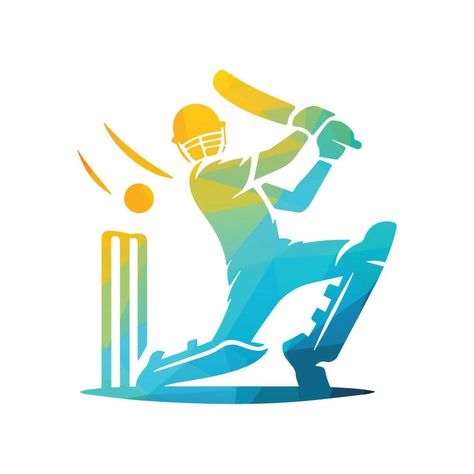 Cricket Player Logo Design Vector Illustration Cricket Logos Design, Cricket Illustration Sport Art, Cricket Poster Design, Cricket Team Logo, Cricket Background, Cricket Vector, Cricket Posters, Cricket Art, Cricket Logo Design