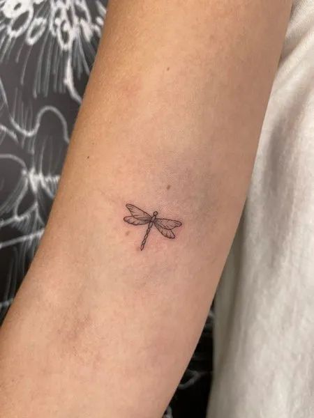 Dragonfly Tiny Tattoo, Dragonfly Small Tattoo Wrist, Small Tattoos For Women Dragonfly, Small Fly Tattoo, Dragonfly Tattoo On Finger, Finger Tattoos Dragonfly, Ankle Tattoo Unique, Dragon Fly Small Tattoo, Dragonfly Patchwork Tattoo