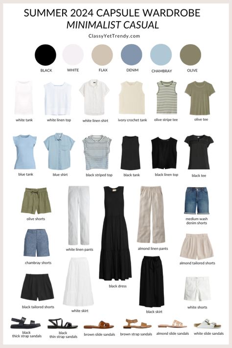 Southern California Capsule Wardrobe, Classy Summer Capsule Wardrobe, 2024 Closet Staples, 3 Week Travel Capsule Wardrobe, Business Casual Capsule Wardrobe Summer, Olive Green Capsule Wardrobe, Teen Girl Capsule Wardrobe, Layering In Summer Outfits, Classic New England Style