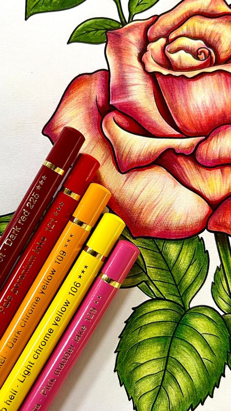 Color Pencil Leaves, Colored Pencil Rose, How To Color Flowers With Color Pencils, Flower Drawings With Color, Coco Wyo Coloring, Coco Wyo, Pencil Coloring, Colour Pencil Shading, Color Theory Art