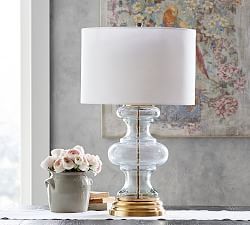 Jasmine Glass Table Lamp Lamps Pottery, Pottery Barn Table, Lamp Pottery, Lamps Bedside, Lamps Desk, Bedrooms Decor, Bedside Lamps, Brass And Glass, Table Lamp Wood