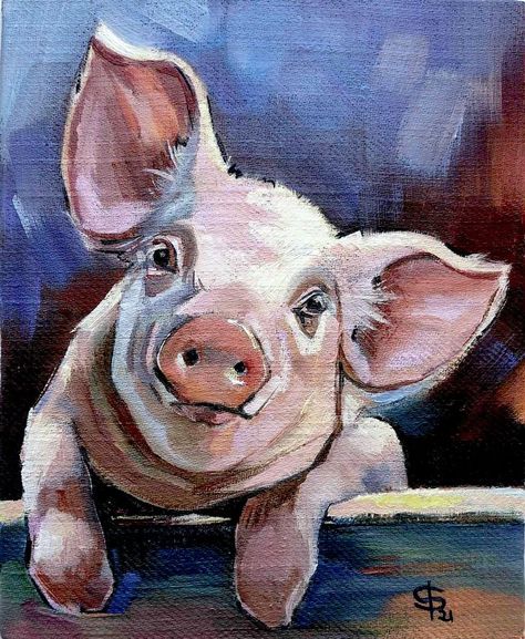 Charcole Drawings, Cow Paintings On Canvas, Pig Artwork, Farm Animal Painting, Farm Animal Paintings, Farm Prints, Canvas Board Painting, Pig Painting, Pig Drawing