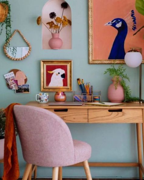 Embrace the rainbow with these colorful small office ideas (image via Justina Blakeney) Small Lounge Office Ideas, Jungalow Decor, Desain Furnitur Modern, Office Colors, Decor Ideas Living Room, Ideas Living Room, Decor Living Room, Eclectic Home, Design Living