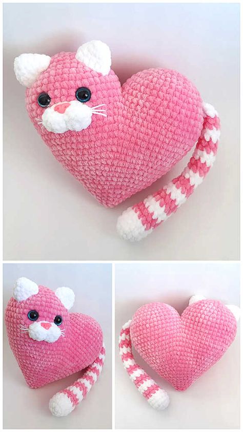 Kat Haken, Crochet Valentine Patterns, Keychain Crochet, Crochet Blanket Pattern Easy, Valentines Patterns, Crochet Cat Pattern, Pola Amigurumi, Crochet Animals Free Patterns, Cardigan Crochet