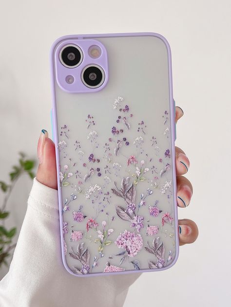 Multicolor  Collar  TPU Floral Phone Cases Embellished   Phone/Pad Accessories Shein Phone Cases Aesthetic, Cute Clear Phone Cases, Phone Cases Floral, Spring Phone Cases, Phone Case Purple, طابع بريدي, Purple Iphone Case, Girly Phone Cases, Flower Iphone Cases