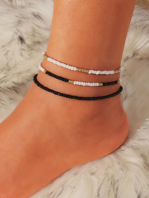 Multicolor Fashionable Collar  Glass  Anklet Embellished   Jewelry Small Beaded Anklets, Anklets With Beads, Beads Anklets Ideas, Anklets Beads, Diy Rhinestone Earrings, Anklet Beads, Anklet Ideas, Anklets Beaded, Bead Anklets