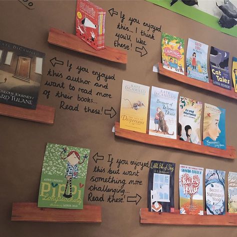 Miss Cole’s Classroom on Instagram: “Our new ‘What shall I read next?’ display. Using print outs of wood to create 3D shelves, I’ve then chosen three key books which I know a…” Organisation, Books We Have Read Display, Books We've Read Display, Year 4 Reading Corner, Reading Display Classroom, Books We’ve Read Display, Books We Have Read Classroom Display, Reading Area Ks2, Year 5 Reading Corner