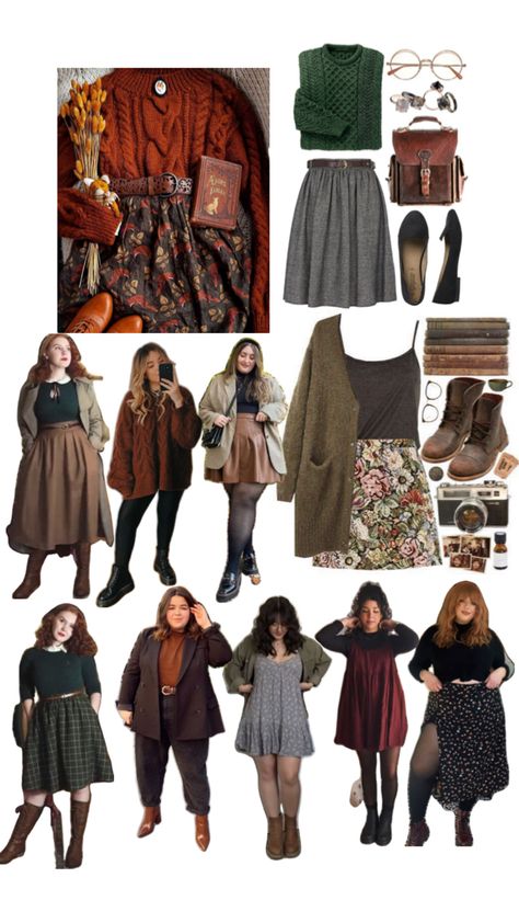 Plus size outfit ideas - cottage core and cosy academia Cosy Academia, Cottage Core Outfit, Plus Size Outfit Ideas, Cottage Core Outfits, Dark Academia Style, Cottagecore Outfits, Academia Outfit, Academia Outfits, Academia Style