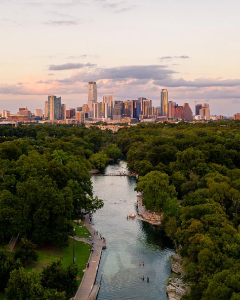 Austin Neighborhoods, San Diego Skyline, Austin Skyline, Visit Austin, Austin Art, Barton Springs, Ut Austin, San Diego Living, Texas City