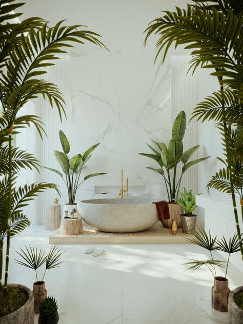 Resort Interior, Room Decoration Items, Drawing Room Decor, Tropical Bathroom, Tropical Interior, Estilo Tropical, Trend Clothes, Bathroom Plants, Bathroom Design Decor