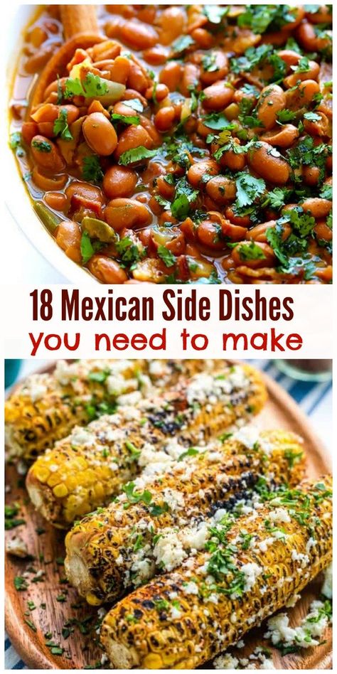 18 Best Mexican Side Dishes & Appetizers - What Are Good Sides for Mexican Food Taco Side Dishes, Mexican Side, Mexican Buffet, Mexican Side Dishes, Dishes To Make, Vegetarian Mexican, Best Mexican Recipes, Healthy Mexican, Mexican Dinner