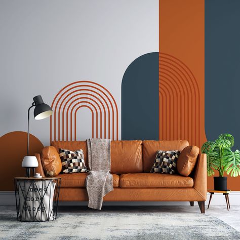 Blue and Orange Geometric Shapes Wall Mural, Modern Semicircle Wall Design, Bohemian Style Removable Wallpaper, Abstract Shape Wall Art, Mid Century Wallpaper. Office wall decor, Office wall mural, Office wallpaper, Office wall design. Geometric patterns, trendy designs make your places much more modern. If you have any special requests( specific wall dimensions, colors etc.) or if you want to add name whom you love one to the pattern please contact with me. ⭐INK * Water based HP Latex inks. * U Bohemian Style Wallpaper, Shapes Wall Mural, Blue Colour Wallpaper, Shape Wall Art, Bohemian Style Living Room, Bohemian Style Living, Wallpaper Office, Lotus Wallpaper, Mid Century Wallpaper