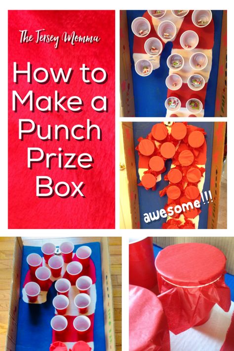 How To Make A Punch Box Gift, Diy Prize Punch Board, Punch A Prize Christmas, School Prize Box Ideas, Punch Prize Board Diy, Birthday Countdown Punch Board, Punch Prize Board, Punch Box Birthday Gift Ideas, Prize Punch Board Diy