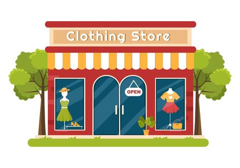 Fashion Store Illustration, Clothes Shop Illustration, Clothing Store Illustration, Clothing Store Drawing, Supermarket Cartoon, Women Template, Store Cartoon, Ejen Zass, Brush Ibispaint