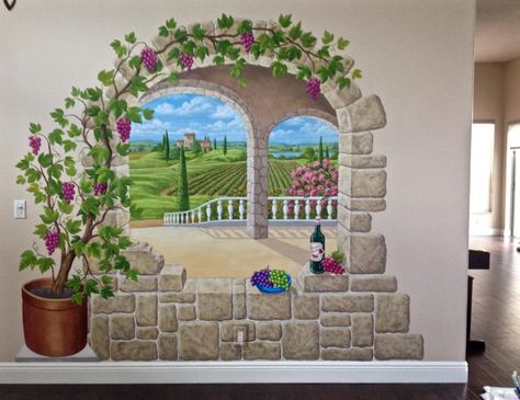 Home Murals | Mural, Mural On The Wall, Inc. Murals For Bathroom Walls, Mural Around Window, Cramped Bathroom, Home Murals, Landscape Mural, Tuscan Landscape, Bathroom Mural, Swan Painting, Garden Mural