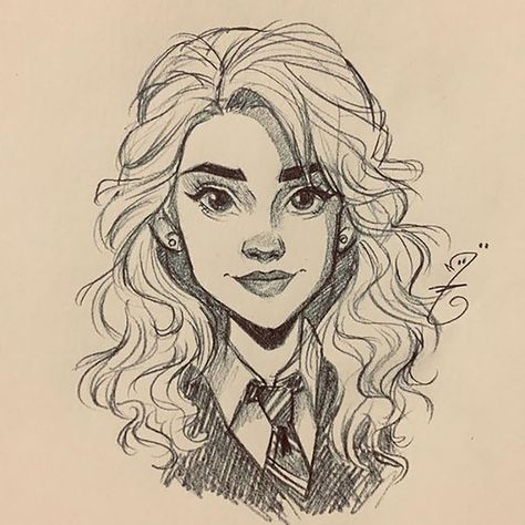 If you're a fan of Harry Potter and are looking for Harry Potter drawing ideas and references, I've got you covered. In this post, I'm sharing over 15 Harry Potter drawings to inspire you. Here's a cute sketch of Hermoine Granger. #harrypotter #drawing Harry Potter, Hermione, Hermione Granger, Art, Drawings