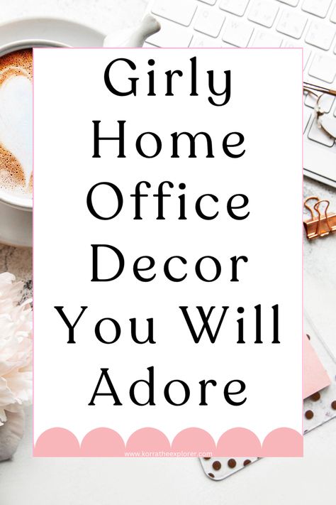 Girly home office decor you will love! Cute and feminine home office decor finds! Home Office Decor Ideas For Women, Blush Office Decor, Cute Home Office Ideas, Feminine Home Office Classy, Home Office In Living Room, Blue Office Decor, Feminine Office Space, Office Decor Ideas For Women, Girly Home Office