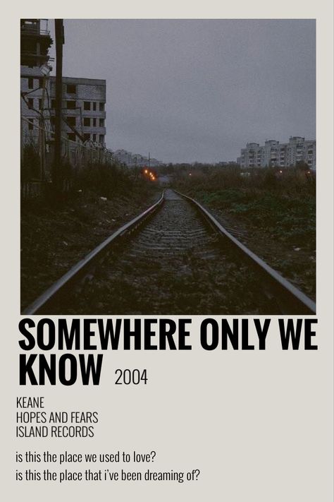 keane, somewhere only we know, polaroid poster Spotify Poster Wall, Minimalist Song Posters Polaroid, Spotify Poster Aesthetic, How To Make Song Posters, Songs Posters Polaroid, Wall Posters Bedroom Ideas, Minimalist Poster Music Songs, Polaroid Music Posters Spotify, Music Album Covers Poster