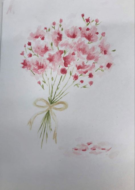 Small Simple Watercolor Paintings, Simple Bouquet Painting, Coquette Flower Painting, Things To Draw With Watercolor Pencils, Watercolor Paintings Coquette, Easy Watercolor Inspiration, Painting Ideas Of Flowers, Water Coloring Painting Ideas Aesthetic, Easy Watercolor Pencil Ideas