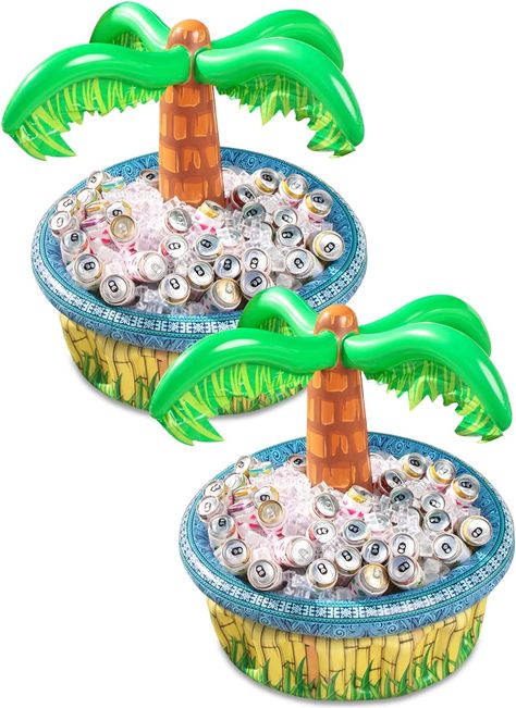 So much fun for summer parties! Bring your cool drink to the backyard beach party! Love these inflatables... Inflatable Palm Tree, Inflatable Cooler, Pool Party Supplies, Tropical Theme Party, Beach Pool Party, Luau Party Decorations, Aloha Party, Drink Cooler, Hawaiian Party Decorations