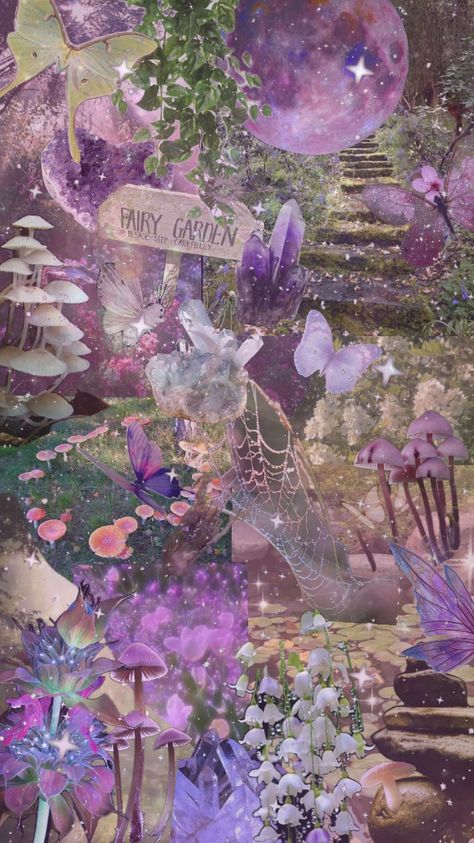 #fairycore #garden #fairygarden #purple Light Purple Fairy Aesthetic, Pink Fairy Garden Aesthetic, Purple Whimsical Bedroom, Purple Cottagecore Wallpaper, Lavender Fairy Aesthetic, Purple Fairytale Aesthetic, Light Purple And Green Aesthetic, Fairycore Collage Wallpaper, Purple Aesthetic Fairy