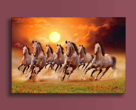 Seven running horses Vastu Painting for living room Seven running horses Vastu Painting Realistic Digital 3D Painting ..Artist Raju Nandi UV Print Vinyl Sticker Size: 54 x 36 Inch washable and Water Resistant Unframed Painting only, we will Ship Carefully Rolled in PVC tubes you can frame as per your choices 8 Horses Running Painting, Seven Horses Painting Vastu, Seven Horses Painting On Canvas, 7 Horses Running Painting Vastu, 7 Horses Running Painting, Horses Running Painting, Running Horses Painting, 7 Horses Running Painting Vastu Wallpaper, Seven Running Horses