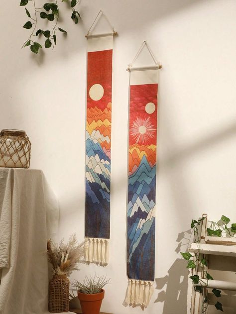 Multicolor  Collar  Polyester   Embellished   Home Decor Tapestry Crafts, Boho Fabric, Bohemian Art, Tapestry Wall, Canvas Home, Macrame Wall, Hanging Wall Art, Tapestry Wall Hanging, Hanging Ornaments