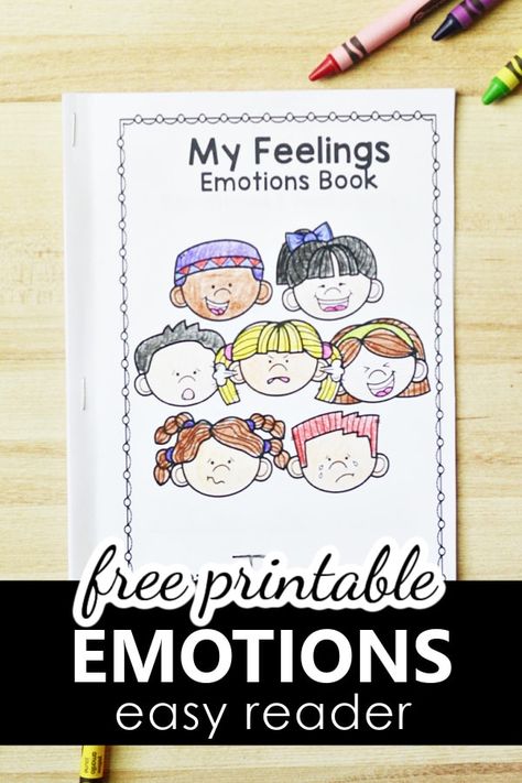 Use his free printable emotions reader for social emotional development activities to teach children about feelings in pre-k and kindergarten. Social Emotional Worksheets Preschool, Kindergarten Social Emotional Worksheets, All About Me Social Emotional Activities, Feelings Activity Kindergarten, Emotions Books Preschool, Emotions Prek Activities, Kindergarten Activities Emotions, Emotion Books For Preschool, Happy Emotion Activities For Preschool