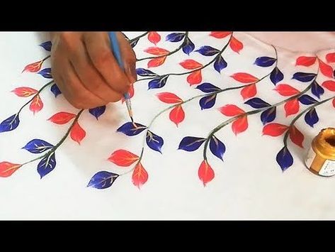 Tela, Sewing Skirts For Beginners, Easy Fabric Painting, Leaf Art Diy, Saree Painting Designs, Fabric Painting Techniques, Saree Painting, Fabric Painting On Clothes, Hand Painted Dress