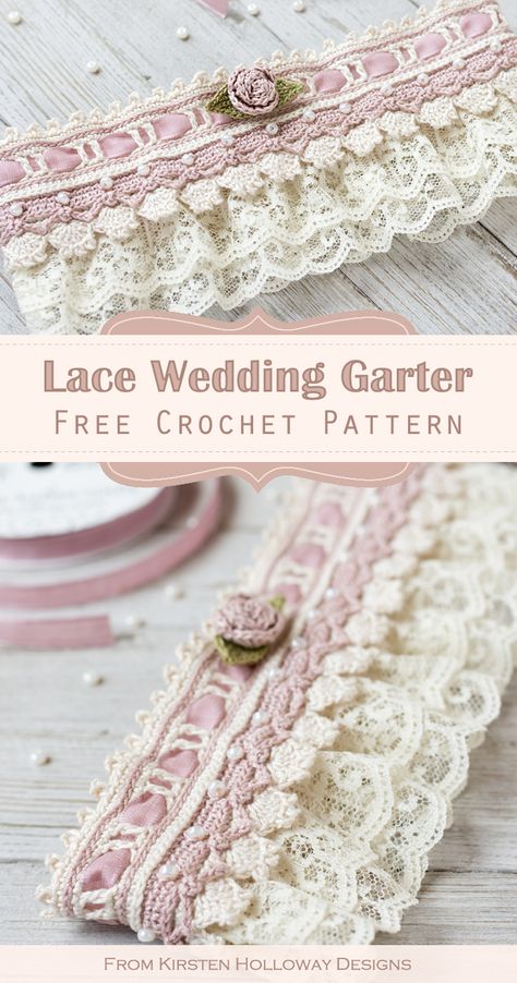 How to Crochet a Bridal Garter {Free Pattern Tutorial} - Kirsten Holloway Designs - Kirsten Holloway Designs Crochet Wedding Garter, Crochet Accessory Patterns, Free Crochet Lace Patterns, Crochet Wedding Ideas, Crochet Lace Edging Pattern Free, Crochet Lace Pattern Free, Wedding Gift Crochet, Garter Pattern, Wedding Crochet Patterns