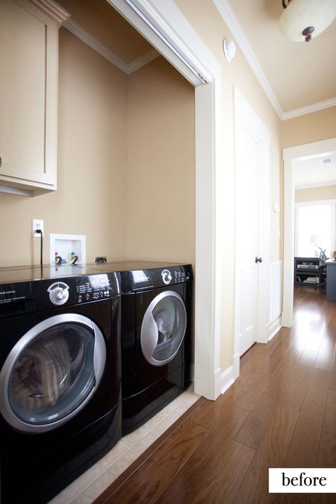 Hallway/Laundry Area Makeover - Before and After | The Lettered Cottage Laundry Small Room, Laundry Area Makeover, Closet Laundry Room Makeover, Cheap Laundry Room Makeover, Laundry Small, Gothic Bathroom Decor, Rental Makeover, Small Room Ideas, Laundry Closet Makeover