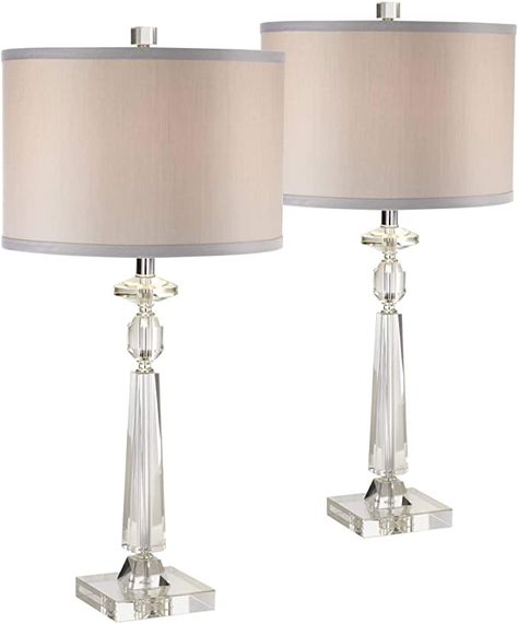 Aline Modern Table Lamps Set of 2 Crystal Column Gray Drum Shade for Living Room Family Bedroom Bedside Nightstand - Vienna Full Spectrum - - Amazon.com Bedroom Lamps Nightstand, Silver Table Lamps, Traditional Table Lamps, Table Lamps Living Room, Crystal Table, Modern Table Lamps, Silver Table, Crystal Table Lamps, Bedside Night Stands