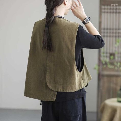 Baju Vest, Vest Outfits For Women, Vest For Women, Vest Designs, Vintage Vest, Casual Vest, Green Coffee, Vest Outfits, Vest Top