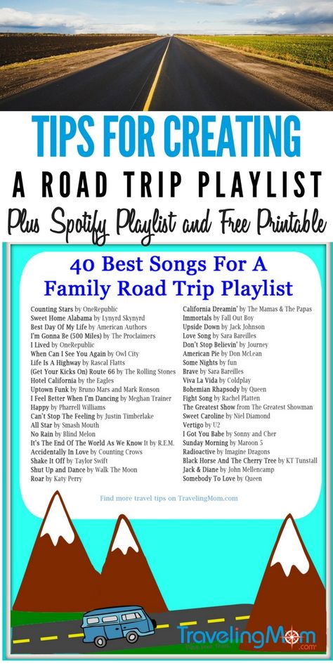 Learn how to create a great playlist for your family road trip. Plus a check out our spotify playlist and free printable Fashion Stencil, Best Road Trip Songs, Road Trip Songs, Hairstyles Crochet, Road Trip Music, Road Trip Playlist, Rockabilly Wedding, Cone Crafts, Family Road Trip