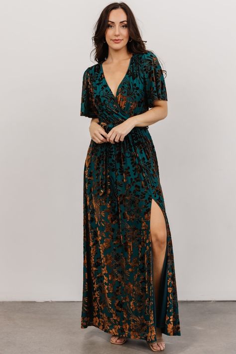 Uma Velvet Maxi Dress | Bronze + Jade | Baltic Born